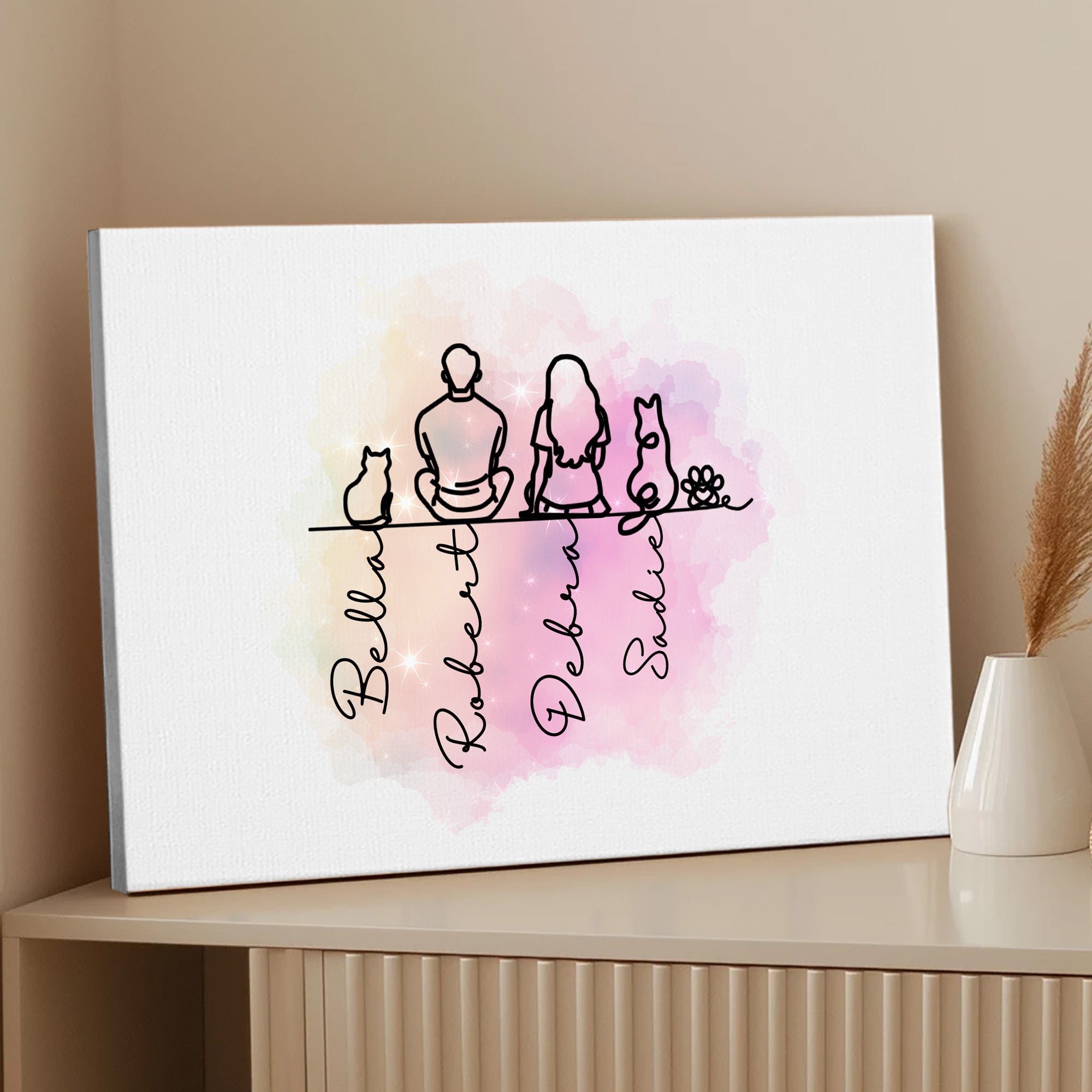 Personalizada Silueta 1-6 Línea Perros Gatos Pintura sin marco con nombre Cumpleaños Aniversario Regalo para dueños de mascotas
