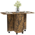Folding Dining Table on Wheels for 4-6 with Storage Drawers, Cabinet, Rustic Brown