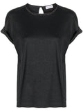 Brunello Cucinelli Keyhole-Detail Cotton T-Shirt — Anthracite Grey