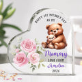 Personalizado Feliz 1er Día de la Madre Lindo animal en forma de corazón Placa de acrílico con nombre Decoración de escritorio Día de la Madre Regalo de cumpleaños para mamá