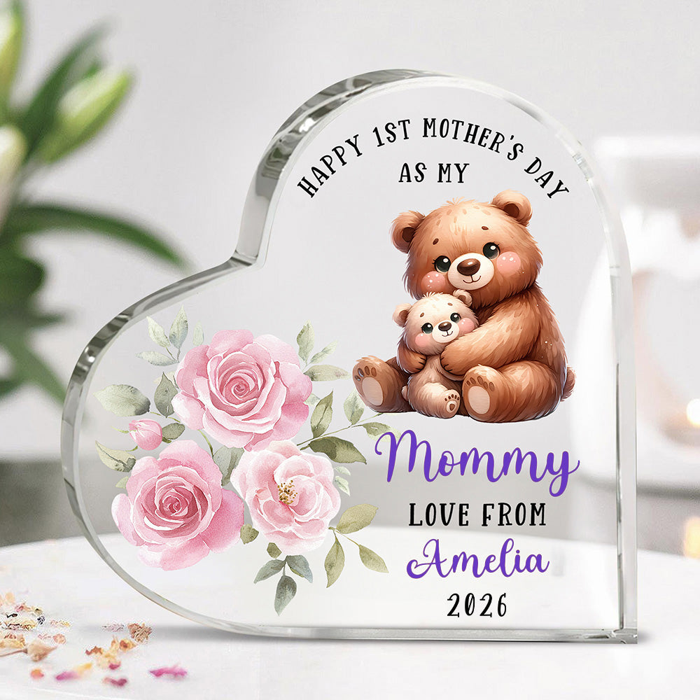 Personalizado Feliz 1er Día de la Madre Lindo animal en forma de corazón Placa de acrílico con nombre Decoración de escritorio Día de la Madre Regalo de cumpleaños para mamá