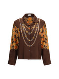 Versace Chain-Print Silk Shirt — Brown