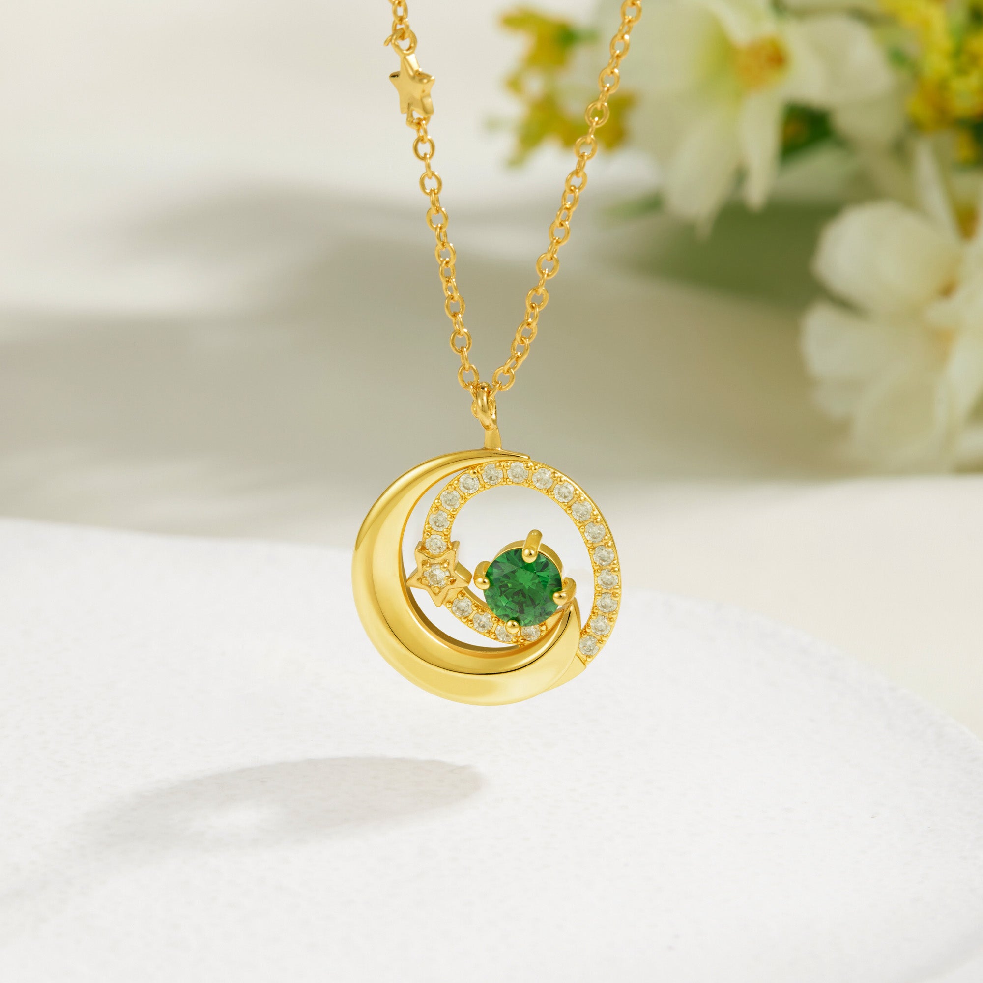 Personalizada Zircon Moon Star Collar con piedra de nacimiento Dainty Joyería Cumpleaños Aniversario Día de San Valentín Regalo para Mujeres Ella
