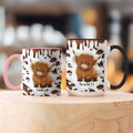 Taza de café de cerámica personalizada con nombre y posavasos Regalo de cumpleaños para un amante de las vacas de las Highlands