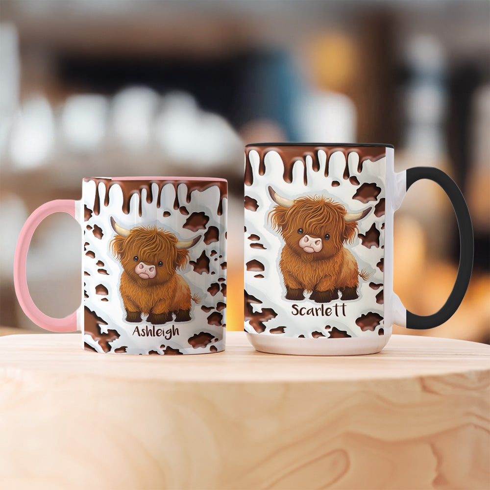 Taza de café de cerámica personalizada con nombre y posavasos Regalo de cumpleaños para un amante de las vacas de las Highlands