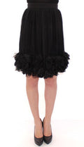 Women's Black Silk Transparent Above Knees Skirt