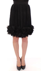 Women's Black Silk Transparent Above Knees Skirt