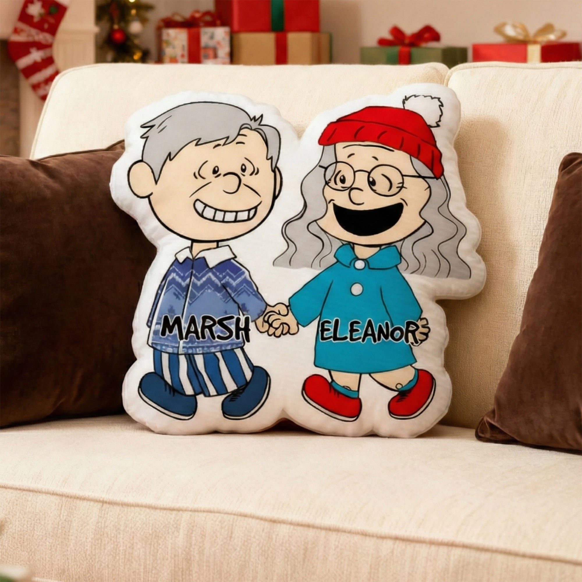 Almohada romántica personalizada de dibujos animados con nombres para el hogar Regalo de aniversario de San Valentín para parejas