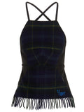 1/Off Tartan Wool with Fringe Tank Top — Navy