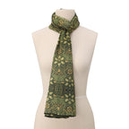 Vintage Green Silk Scarf with Ornate Gold Motifs