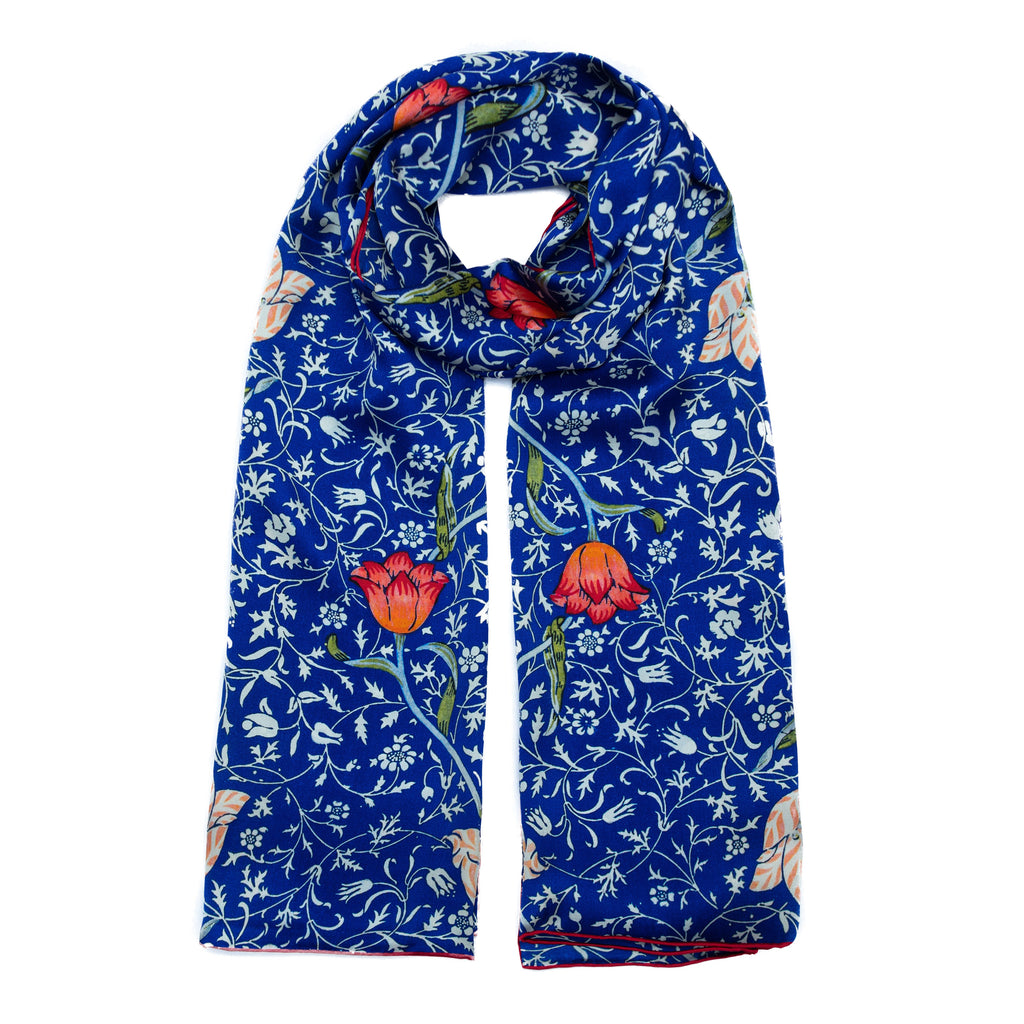 Floral Blue Silk Scarf Galata