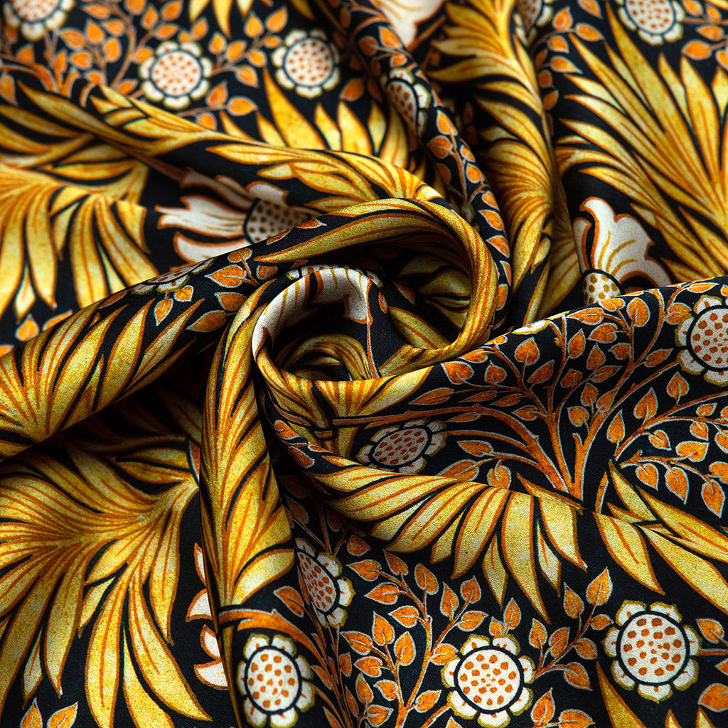 Black Silk Scarf with Gold Floral Motifs Aurum