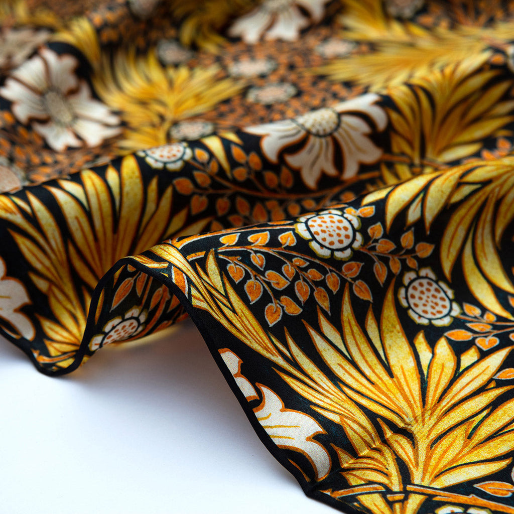Black Silk Scarf with Gold Floral Motifs Aurum