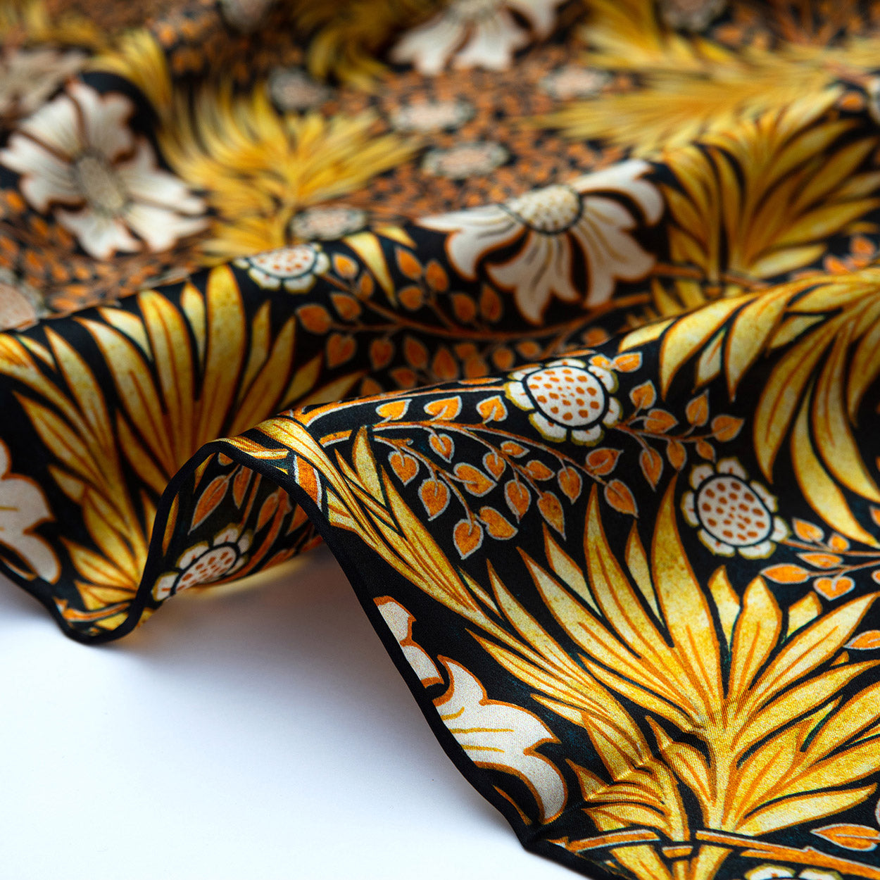 Black Silk Scarf with Gold Floral Motifs Aurum