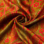 Floral Silk Scarf with Bold Red & Green Accents