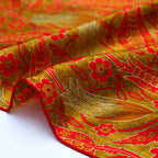 Floral Silk Scarf with Bold Red & Green Accents