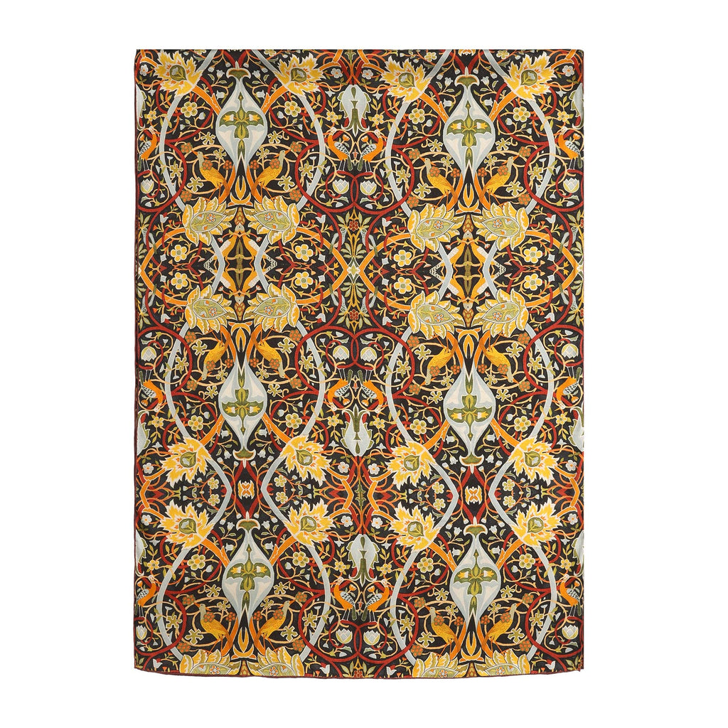 Vintage Floral Silk Scarf with Ornate Bird & Bloom Motifs