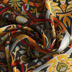 Vintage Floral Silk Scarf with Ornate Bird & Bloom Motifs