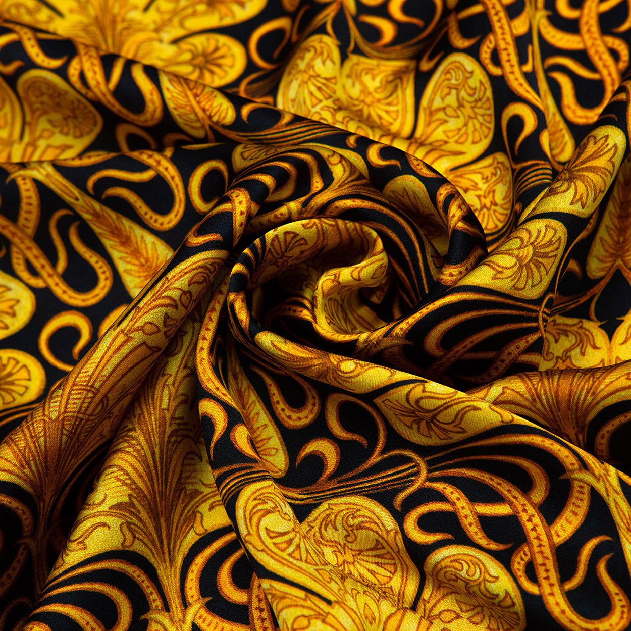 Black Silk Scarf with Ornate Gold Pattern Reims