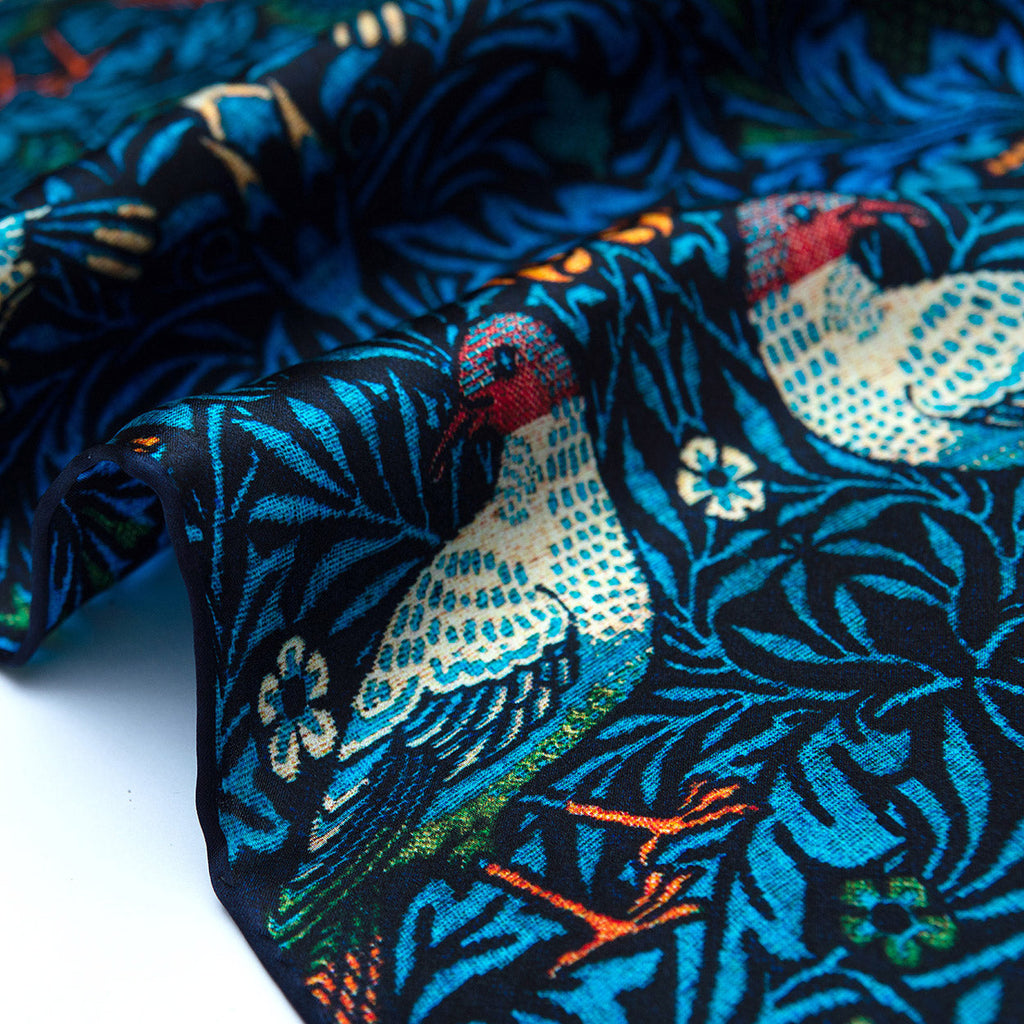 William Morris Inspired Silk Scarf with Bird & Floral Motifs