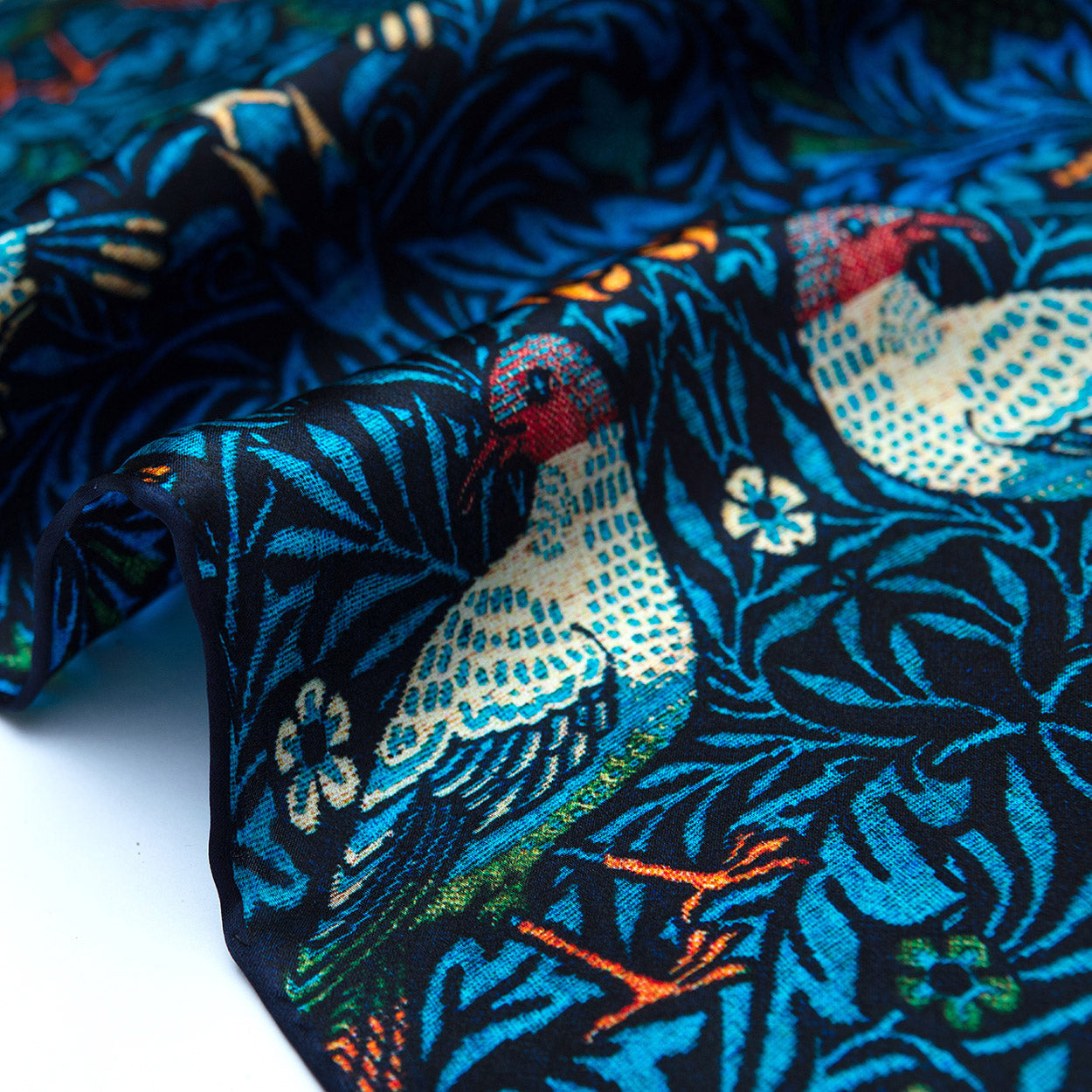 William Morris Inspired Silk Scarf with Bird & Floral Motifs