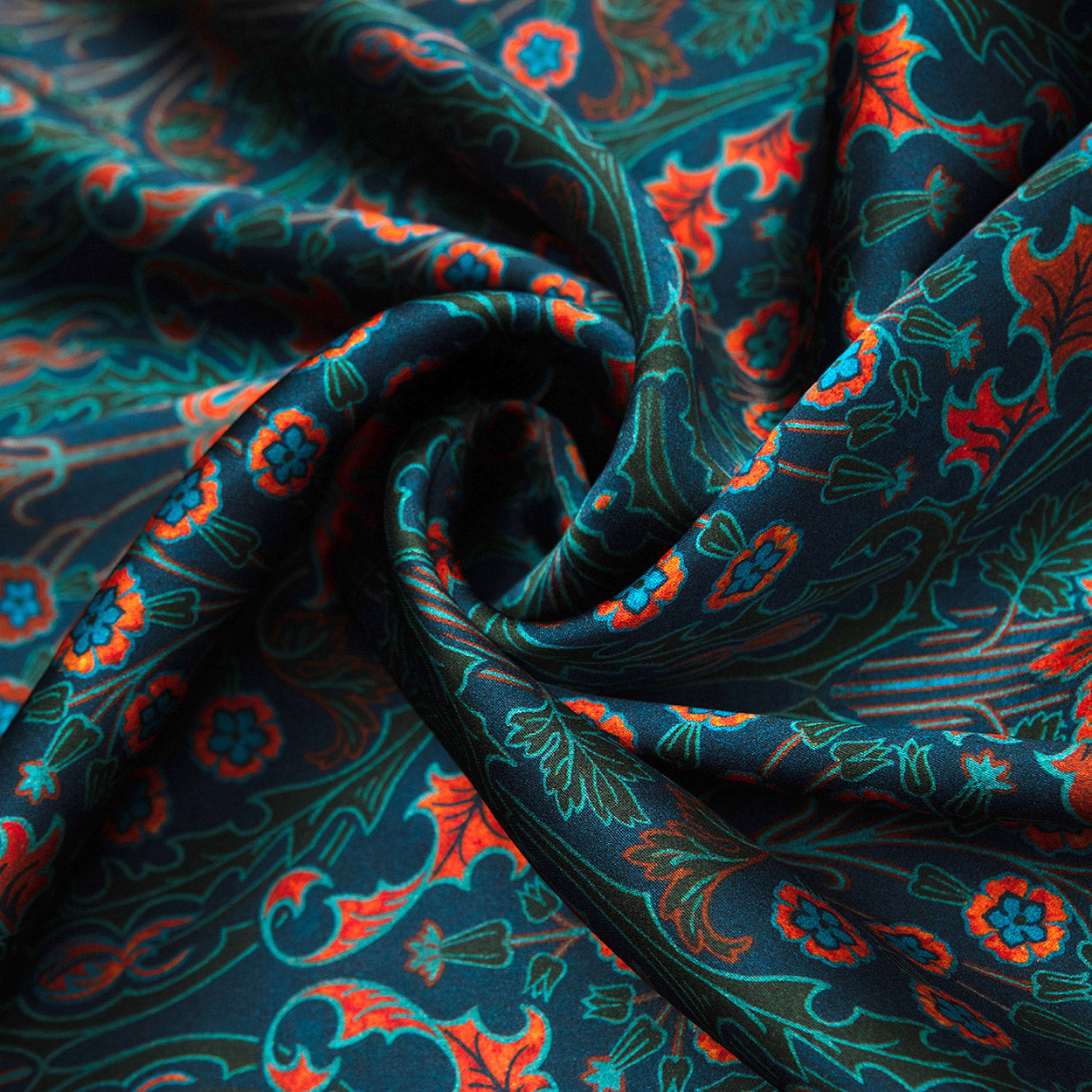 Floral Print Silk Scarf in Teal and Red Nature