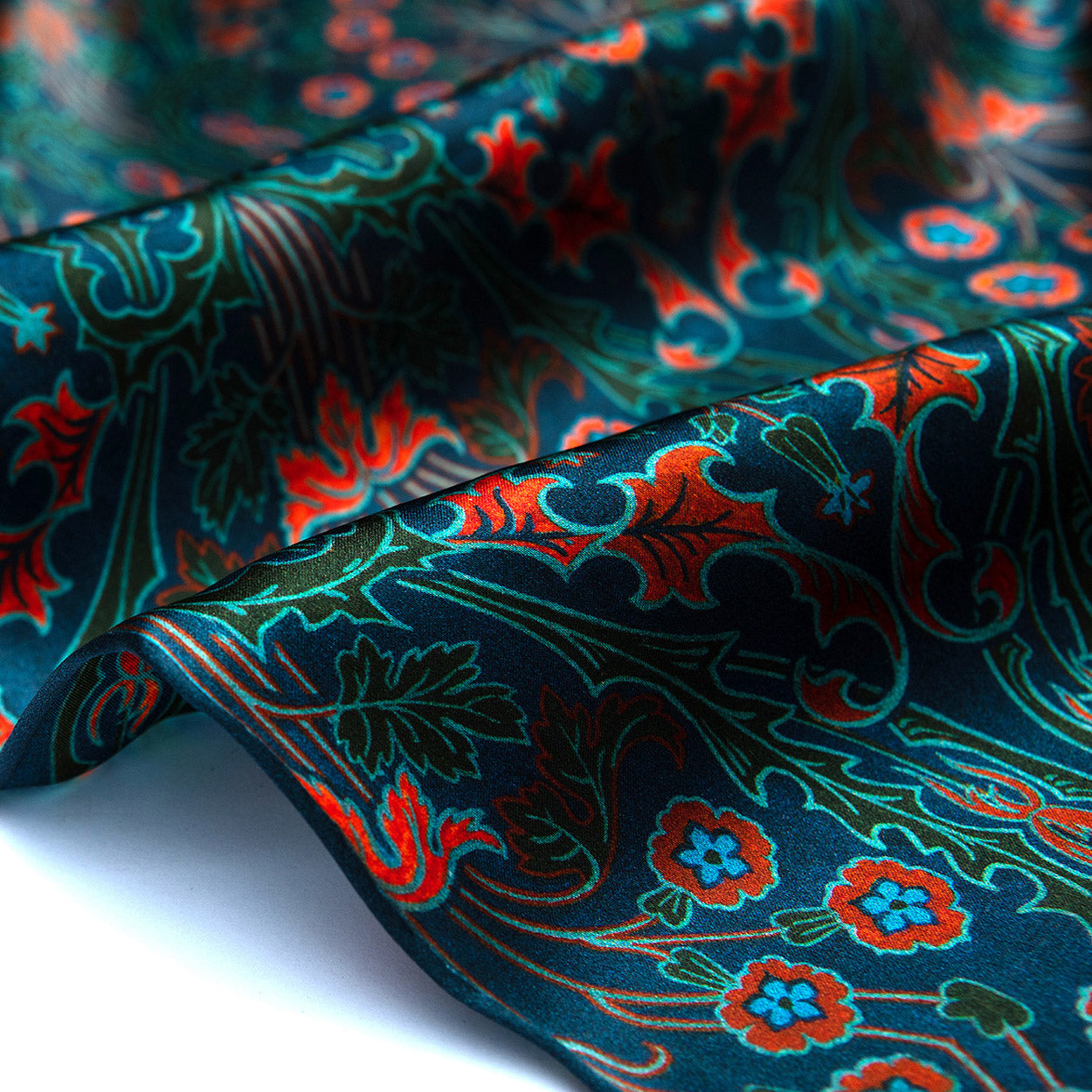 Floral Print Silk Scarf in Teal and Red Nature