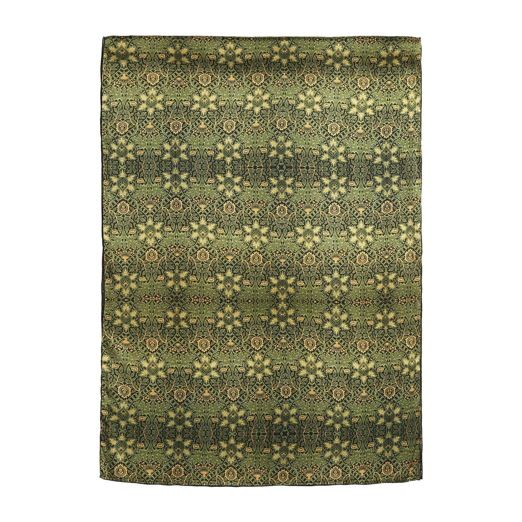 Vintage Green Silk Scarf with Ornate Gold Motifs