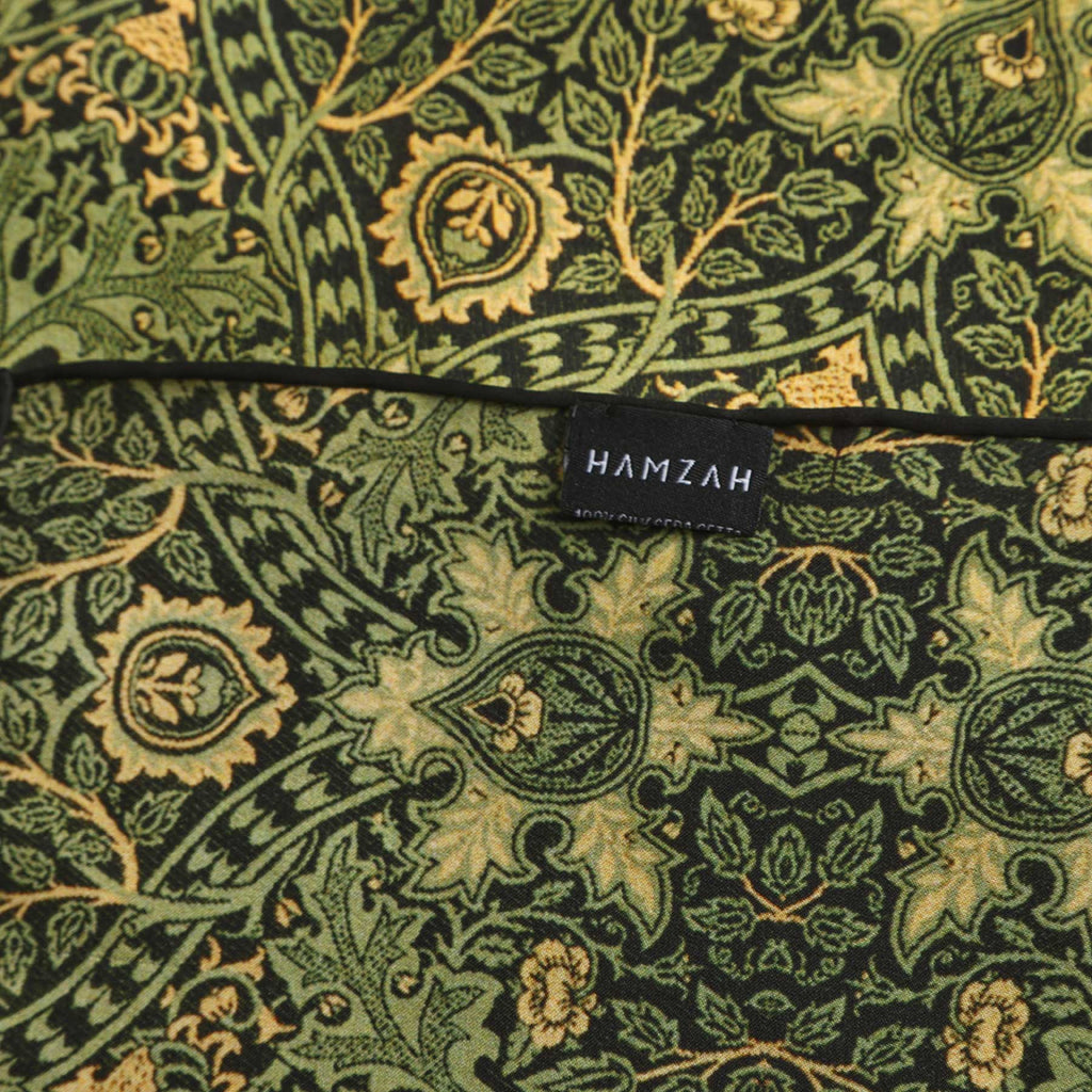 Vintage Green Silk Scarf with Ornate Gold Motifs