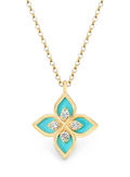 Roberto Coin Turquoise and Diamond Floral Necklace — Gold