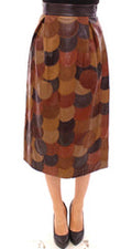 Women's Brown Patchwork Leather Straight Skirt Lambskin