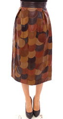 Women's Brown Patchwork Leather Straight Skirt Lambskin