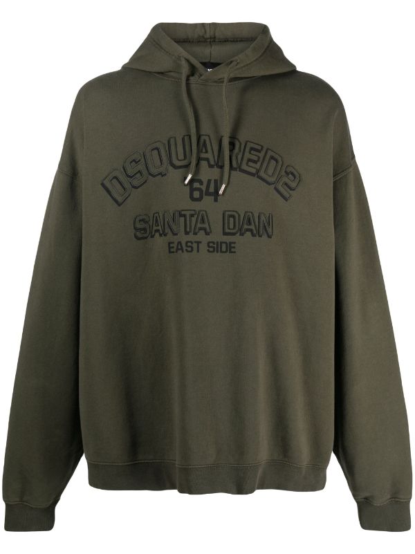 Dsquared2 Logo-Embossed Cotton Hoodie — Olive Green