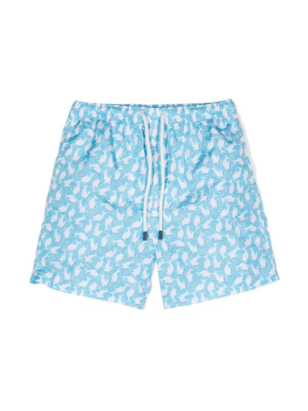 Fedeli Graphic-Print Drawstring-Waistband Swim Shorts — Light Blue