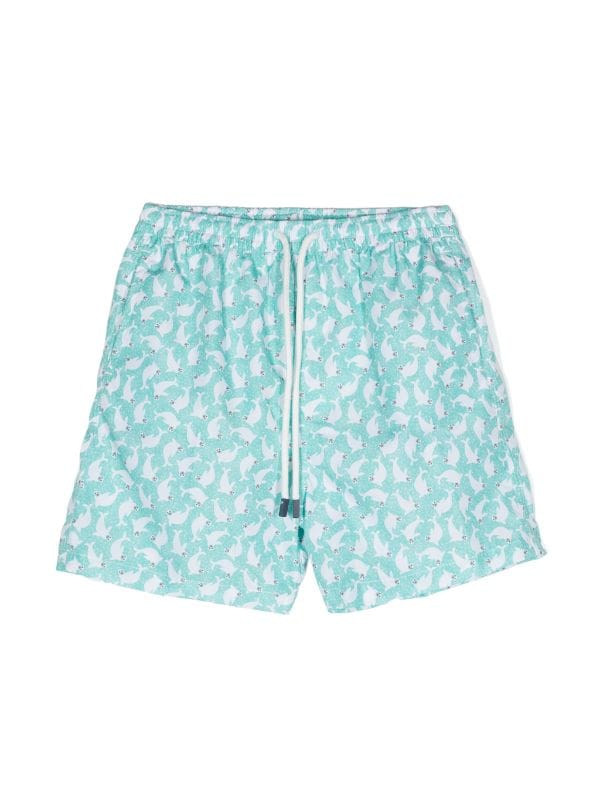 Fedeli Graphic-Print Swim Shorts — Turquoise