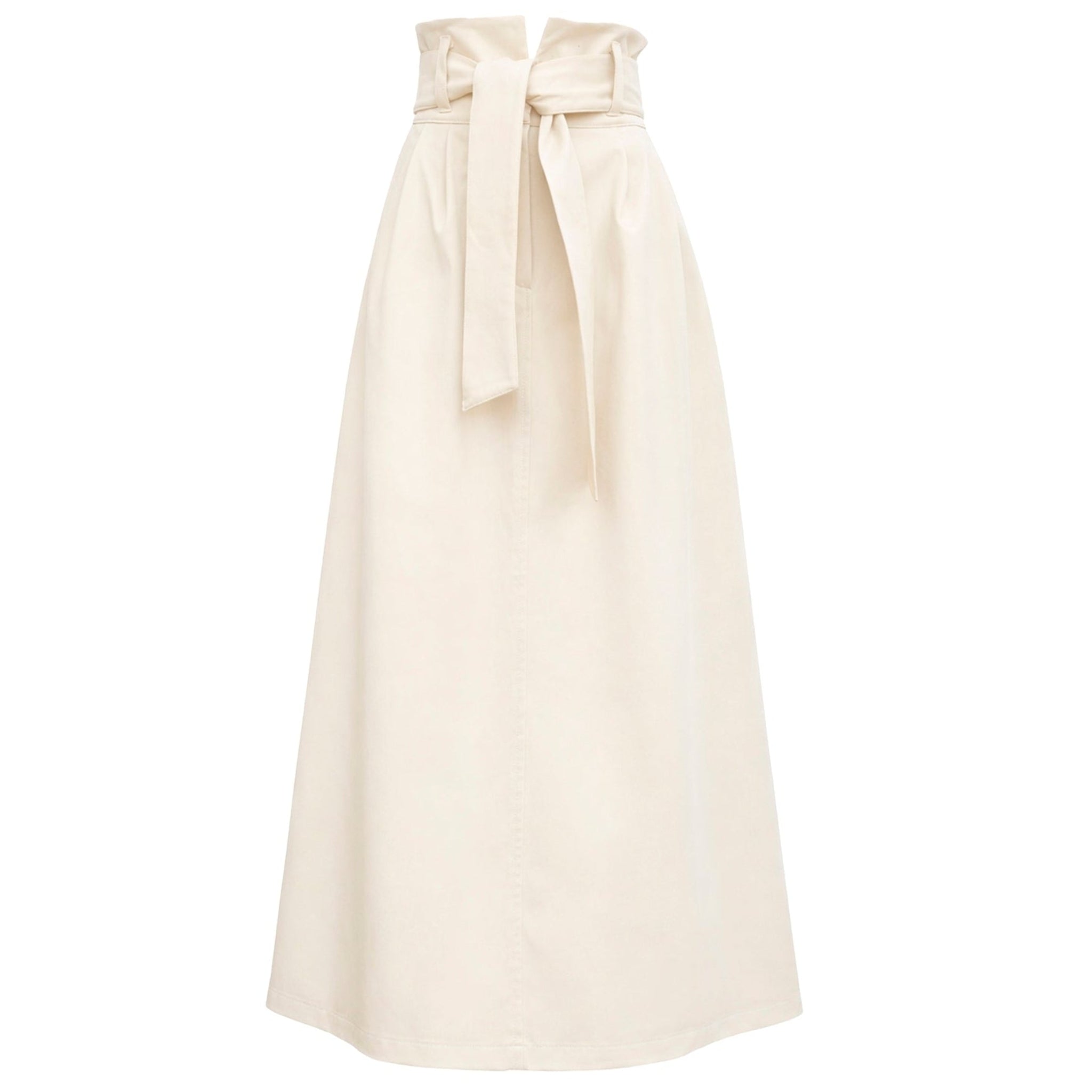 Ecru High Waist A-Line Long Skirt With Belt