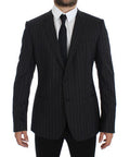 Men's Gray Striped Slim Fit Wool Blazer Clothing