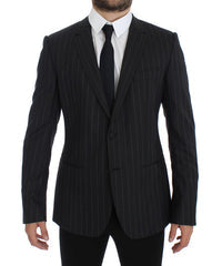 Men's Gray Striped Slim Fit Wool Blazer Clothing