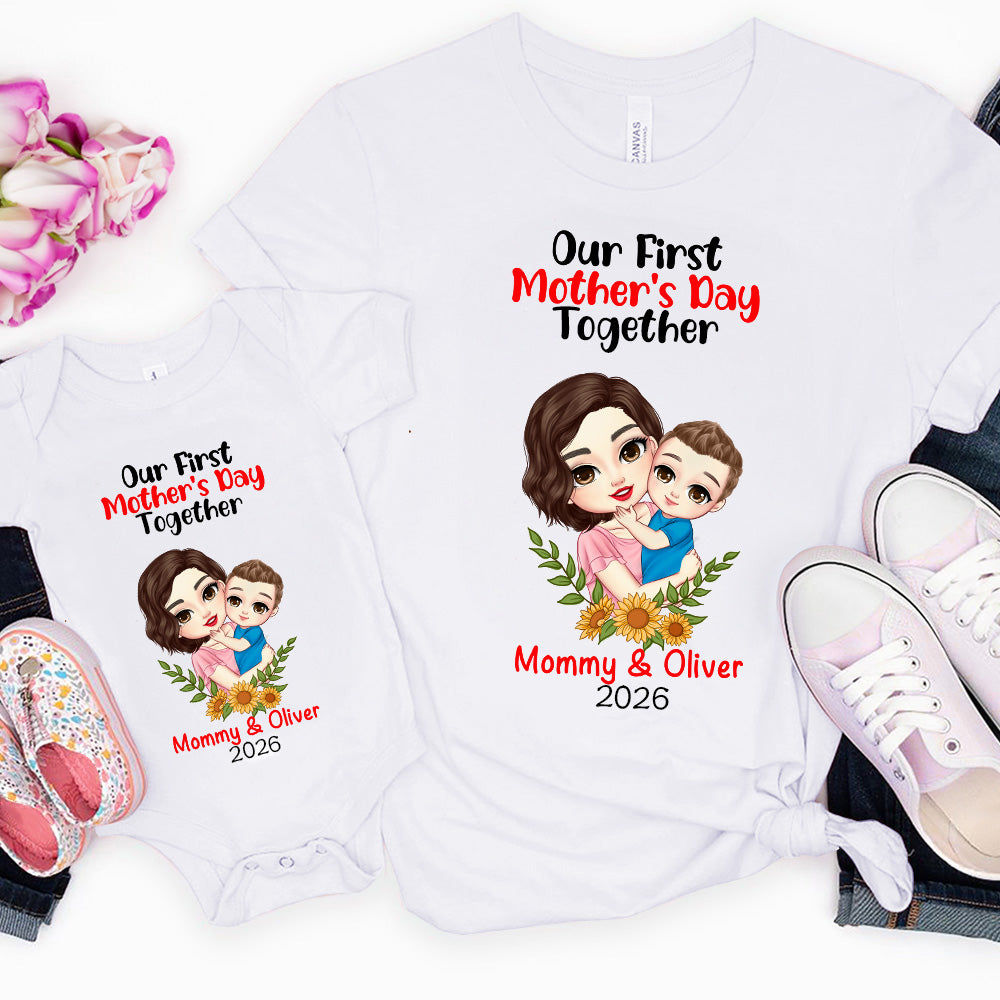 Conjunto de body y camiseta personalizados con girasoles de dibujos animados para madre e hijo 100% algodón Primer regalo de Baby Shower del Día de la Madre para la mamá del bebé