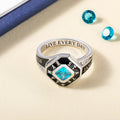 Anillo de clase personalizado con piedra de nacimiento cuadrada con texto grabado y circonitas Regalo de aniversario de graduación para graduados