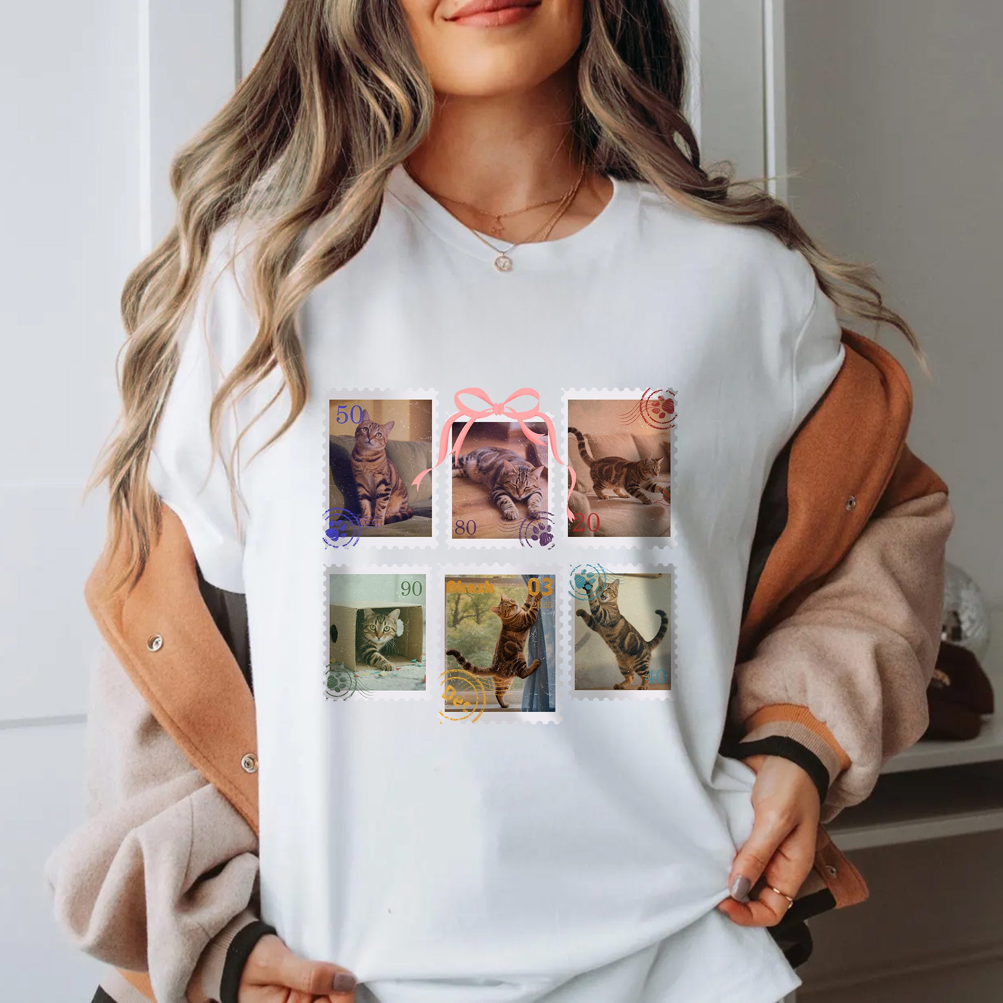Sello Postal Retro Personalizado Foto Mascota Camiseta Suave Sudadera con Nombre Regalo de Cumpleaños para la Familia Amante de las Mascotas