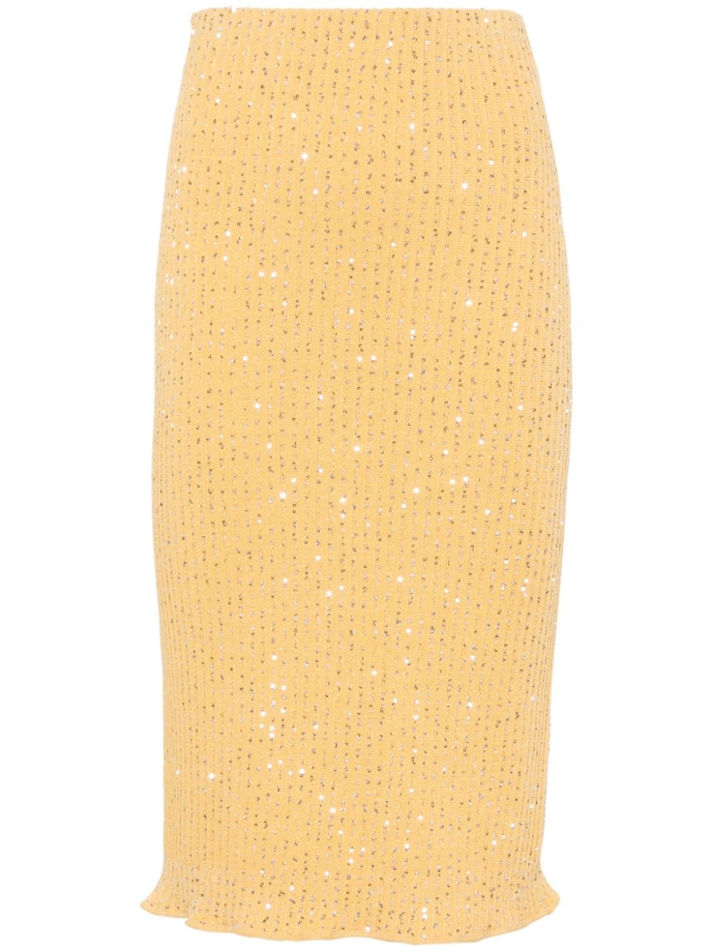 Fabiana Filippi Sequin-Embellished Ribbed Knit Skirt — Yellow