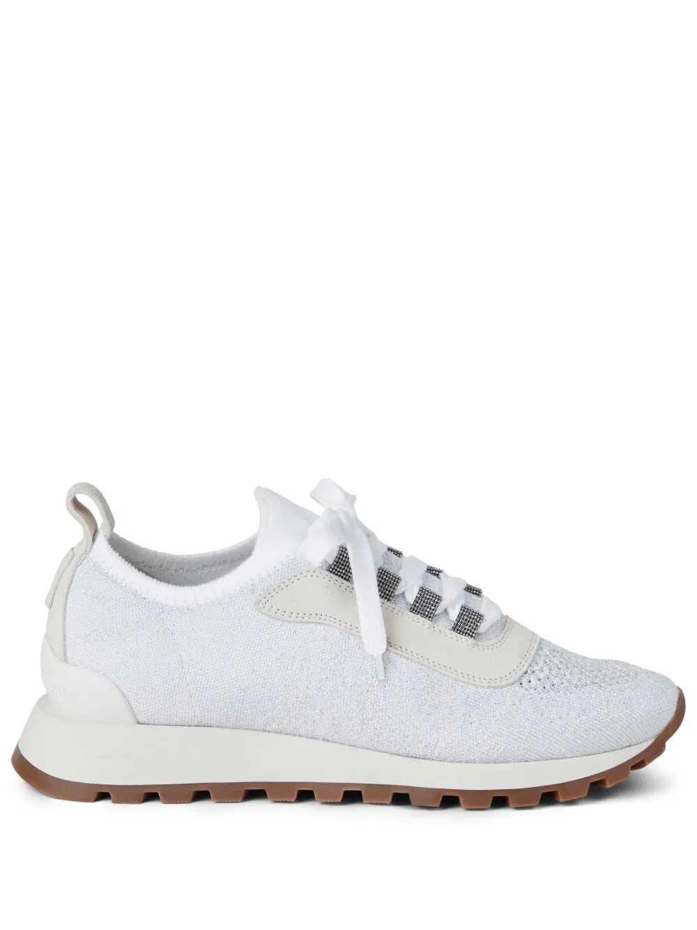 Brunello Cucinelli Monili-Chain Knitted Sneaker — White