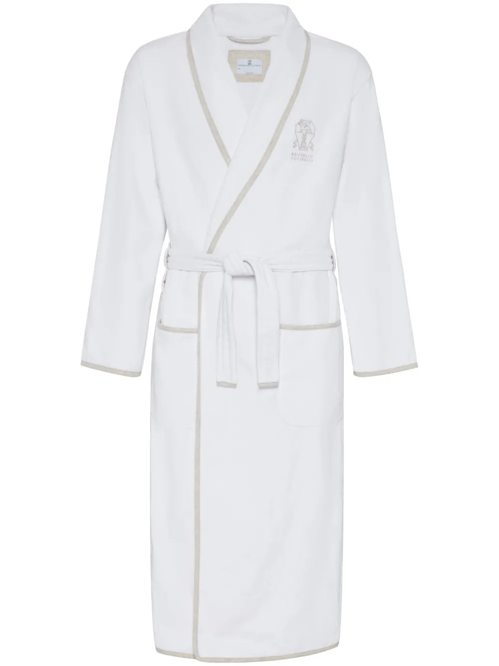 Brunello Cucinelli Logo-Embroidered Cotton Bath Robe — white
