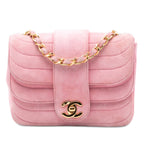 Mini Square CC Horizontal Quilted Suede Double Flap
