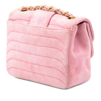 Mini Square CC Horizontal Quilted Suede Double Flap