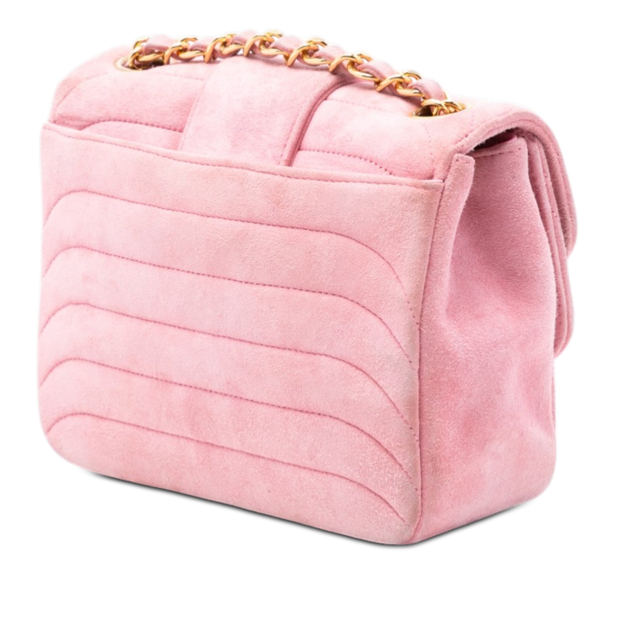 Mini Square CC Horizontal Quilted Suede Double Flap