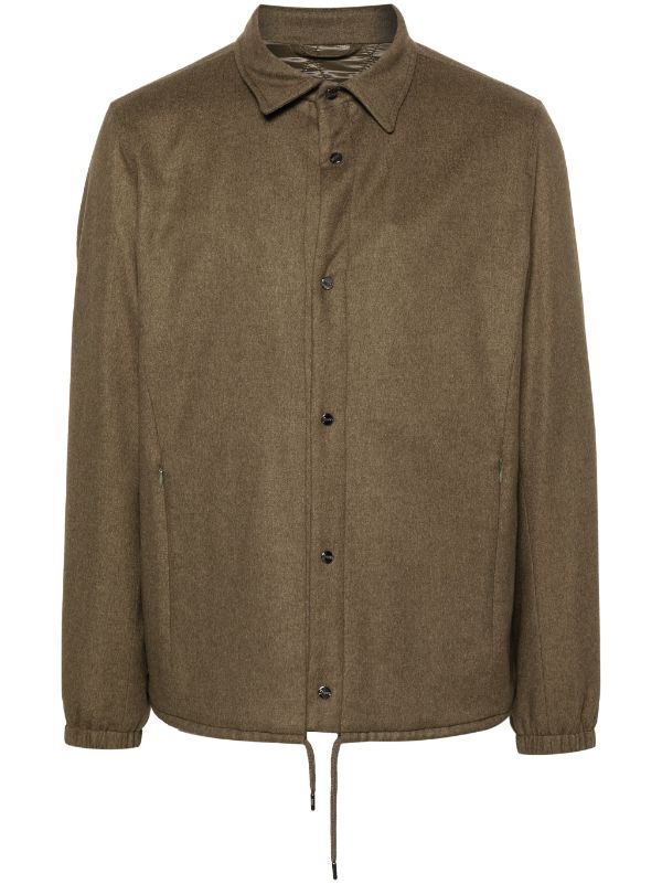 Herno Cashmere-Silk Padded Shirt Jacket — Khaki