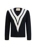 Valentino Intarsia V-Detail Sweater — Black