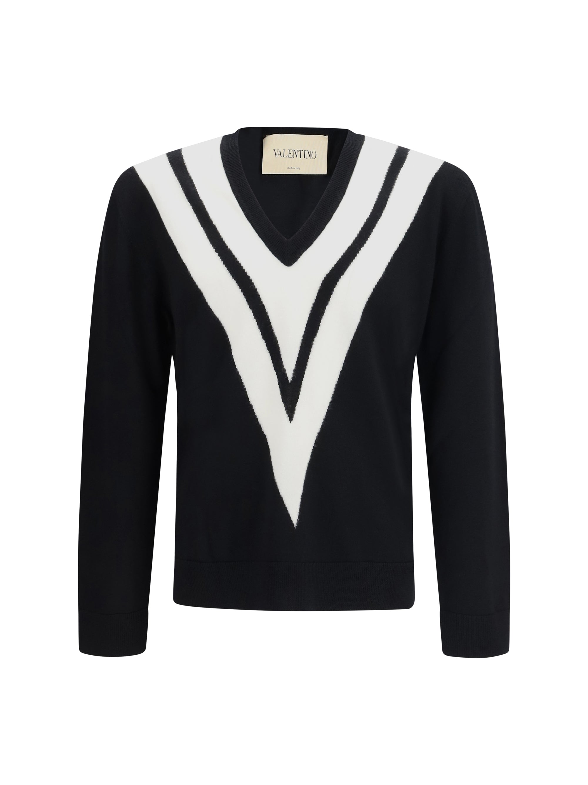 Valentino Intarsia V-Detail Sweater — Black